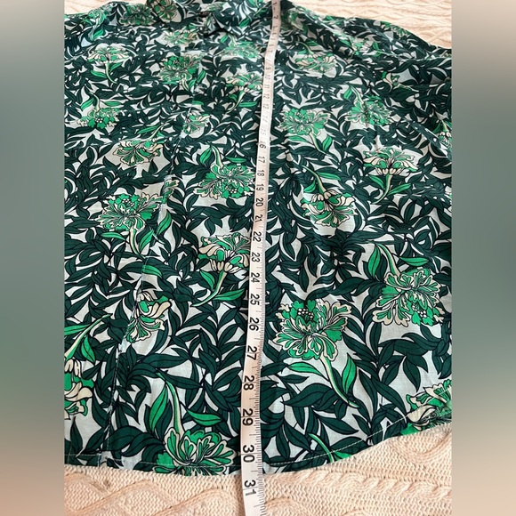 Lane Bryant Green & White Button Down Cotton Blouse with Tie Sleeves 26/28 - Picture 15 of 16